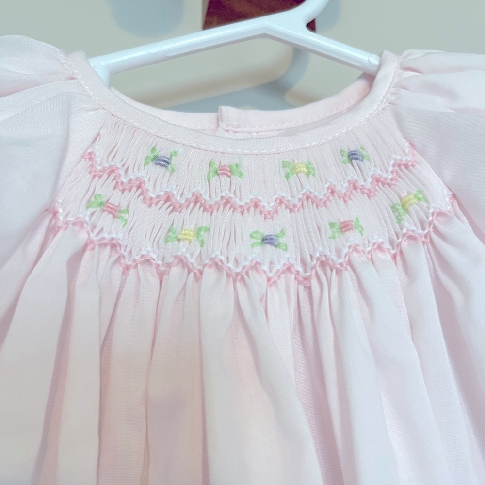 NWT Petit Ami Hand Embroidered Pastel Pink Smocked Dress 0-3 month